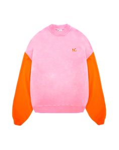 The NC Oversized Sweater in pink and orange is crafted from cotton & polyester featuring a round neck, long wide sleeves, and a relaxed fit. Unisex. Made in Spain. Composition: 60% Cotton, 40% Polyester. Interior quality cotton fleece for a softer feel. Measurements: S: LENGTH: 73.2cm / WIDTH: 60cm M: LENGTH: 78,6cm / WIDTH: 71cm Multicolor Relaxed Fit Sweater With Ribbed Cuffs, Oversized Pink Crew Neck Sweater, Color Block Relaxed Fit Sweatshirt For Loungewear, Relaxed Fit Color Block Sweatshirt For Loungewear, Color Block Sweatshirt For Loungewear, Oversized Long Sleeve Pink Sweater, Oversized Pink Long Sleeve Sweater, Pink Oversized Long Sleeve Sweater, Spring Color Block Sweater For Loungewear