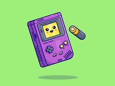 an old fashioned gameboy with a flashlight in it's mouth and eyes drawn on the screen