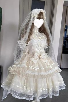 Fabric: High-quality fabrics Color: Ivory Sleeve Length: Short Sleeves Feature: Ruffle, Hanayome, Bowknot, Lace Style: Sweet, Elegant Include: Dress + Bowknot Poofy Sleeves, Ballet Doll, Punk Dress, Fantasy Dresses, Princess Outfits, Lace Fashion, Lolita Dress, Gothic Lolita, Color Ivory