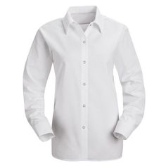 Getting the job done is as easy as 1-2-3 in our plain-front pocketless work shirt. With a gripper-front closure and a tuckable straight hem, this shirt makes looking professional for work a snap. And the durable fabric with a soil releasing ability and a wickable finish helps keep this shirt clean and proper even after a long shift. Stay clean and focused in this specialized work shirt for women. Size: 3XL. Color: White. Gender: female. Age Group: adult. Classic Plain Blouse For Work, Plain Long Sleeve Workwear Shirt, Collared Professional Dress Shirt For Work, Professional Collared Dress Shirt For Work, Plain Long Sleeve Shirt For Work, Collared Dress Shirt For Work, Professional Button-up Dress Shirt For Work, White Dress Shirt With Pockets For Work, Classic Wrinkle-resistant Shirt For Work