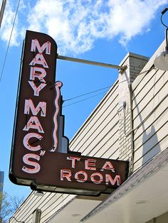 the marquee sign for mary mac's tea room