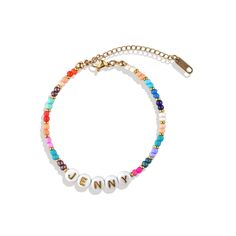 Beaded Name Bracelet | Joyful Beaded Name Bracelet, Lily Bracelet, Plastic Letters, Letter Beads, Personalized Bracelets, Name Bracelet, Bday Ideas, Bracelet Collection, Crafted Jewelry