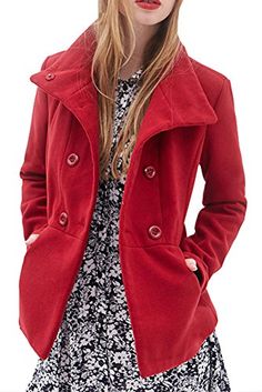 Diffyou Womens Fitted Lapel Double Breasted Wool Coat Outerwear Red XLarge * Check this awesome product by going to the link at the image. Lapel Coat, Red Coat, Woolen Coat, Double Breasted Coat, Short Coat, Coats Jackets Women, Wool Coat