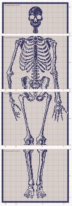 a cross stitch pattern with a skeleton on it