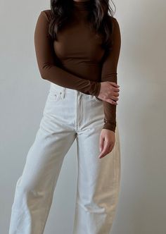 Luxe Turtleneck Bodysuit - Chocolate - house of lolo Mock Neck Top Outfit Layered, High Neck Bodysuit Outfit, Brown Bodysuit Outfit, Mock Neck Top Outfit, Brown Bodysuit, Turtleneck Outfit, High Neck Bodysuit, Turtleneck Bodysuit, Body Suit Outfits