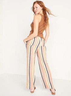 Old Navy High-Waisted Dobby-Stripe Linen-Blend Wide-Leg Pants Sz XS XL XXL | eBay Stretch Bottoms With Vertical Stripes For Summer, Stretch Summer Bottoms With Vertical Stripes, Summer Bottoms With Vertical Stripes And Stretch, Casual High Waist Vertical Stripes Pants, Mid-rise Striped Pants For Spring, Casual Mid-rise Bottoms With Vertical Stripes, Striped Stretch Bottoms For Vacation, Stretch Striped Vacation Bottoms, Striped Fitted Pants For Vacation