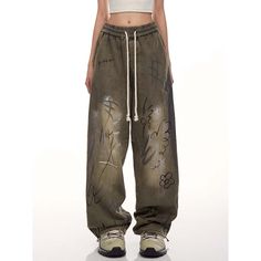 Graffiti Print Dance Cargo Pants  Material: 100%Cotton  Size: M, L, XL, 2XL Color: Brown, Army Green Waist Type: Mid-High Waist  Season: Spring, Fall, Winter   Occasion: Leisure, Outdoor, Daily, Vacation, Fall Outfits Grunge Cotton Bottoms With Letter Print, Green Bottoms With Letter Print For Streetwear, Hip Hop Baggy Bottoms With Elastic Waistband, Green Baggy Hip Hop Bottoms, Hip Hop Bottoms With Letter Print In Relaxed Fit, Green Grunge Bottoms For Streetwear, Hip Hop Baggy Straight Leg Sweatpants, Green Hip Hop Pants, Fall Outfits Pinterest