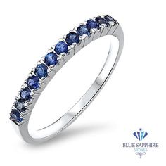 Pretty, dainty and perfectly stackable with other rings Classic half eternity design with a pop of color Ring can also double as a wedding band to match any of our sapphire rings This half eternity blue sapphire ring is the perfect wedding band to match our blue sapphire rings. It can be worn alone, with your engagement ring or stacked with other rings. If you're a fan of variety, check out our other stackable designs. They can be mixed and matched to create a new look every day! This piece feat Fine Jewelry Sapphire Half Eternity Ring, Sapphire Round Cut Eternity Band In Fine Jewelry, Elegant Sapphire Stackable Eternity Band, Fine Jewelry Sapphire Eternity Band, Sapphire Eternity Band In Fine Jewelry Style, White Gold Sapphire Eternity Band With Round Cut, Sapphire Half Eternity Ring For Anniversary, Sapphire Eternity Band Promise Ring, Blue Sapphire Half Eternity Ring In Cubic Zirconia