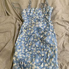 Very Fun And Cute Blue With Sunflower Dress Nwot Size Xs Nwot Light Blue Floral Dress For Summer, Blue Floral Print Sundress, Blue Floral Midi Dress For Spring, Blue Floral Midi-length Dress For Spring, Summer Blue Cotton Floral Dress, Blue Cotton Floral Summer Dress, Spring Blue Floral Print Dress, Blue Cotton Floral Dress For Summer, Blue Floral Dress For Spring