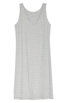 A fine-gauge rib knit brings exceptional softness and stretch to this comfy nightgown with a beautiful drape and clean, simple styling. V-neck Sleeveless 97% viscose, 3% spandex Machine wash, tumble dry Imported V-neck Viscose Dresses For Loungewear, Elegant V-neck Nightgown For Lounging, Solid Color V-neck Nightgown For Lounging, Stretch V-neck Loungewear Dress, Sleeveless Modal Dress For Loungewear, Viscose V-neck Loungewear Dress, Casual Seamless Loungewear Dresses, Seamless V-neck Sleepwear For Loungewear, Viscose V-neck Dresses For Loungewear