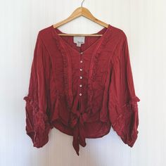 Rust Colored Boho Top Bohemian Burgundy Tops For Spring, Bohemian Burgundy Top For Spring, Dr Wardrobe, Vans Hoodie, Tie Front Cardigan, Silk Tank Top, Denim Button Down, Boho Top, Lace Tank Top