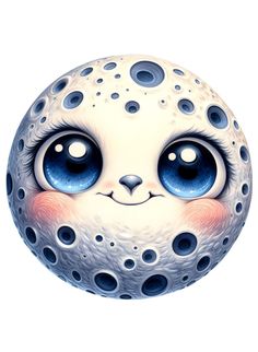 a white and blue ball with big eyes