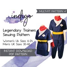 two children's clothing patterns with the text, uniforms for infants and older children