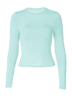 Basic Slim Fit Crop Top Solid Color Long Sleeve Top - AnotherChill Street Preppy, Slim Fit Crop Top, Basic Fashion, Light Blue Top, Color Fabric, Grunge Style, Versatile Style, Simple Design, Long Sleeve Top