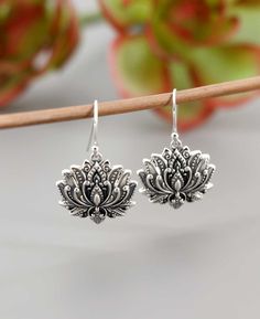 Blooming Sterling Silver Lotus Earrings - Earrings The Lotus Flower, Buddha Groove, Blooming Lotus, Lotus Necklace, Lotus Earrings, Jewelry Design Inspiration, The Lotus, Earring Patterns, The Grace