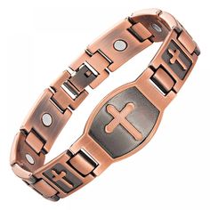 Men Cross Pattern Antique Copper Magnetic Bracelet Christian  Price: $ 18.18 & FREE Shipping  #jewelryforsale Christ Cross, Christian Bracelets, Magnetic Therapy, Christian Fashion, Cross Chain, Neck Jewellery, Cross Patterns, Jewelry Model, Christian Jewelry