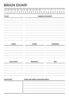 Brain Dump Template | Printable | Digital weeklymealplannerideas #digitaldownload #plannerbinder #printablehappyplanner