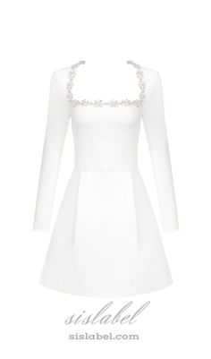 Introducing our stunning jewel-embellished trim mini dress in white! This dress features delicate jewels along the trim, adding a touch of sparkle and sophistication. Its mini length is perfect for showing off your legs and the crisp white color is a timeless choice. Experience luxury and elegance in this dress! - White crepe fabric- Square neckline with a jewel-embellished trim- Shoulder pads- Structured corset boning to the bodice- Pleats to the front and back of the skirt- Concealed zip closure- Fully lined- Structured fit Colour may vary due to lighting on images. The product images (without model) are closest to the true colour of the product.Item runs true to size chart and is cut to suit our size chart. Please refer to our size chart for the best fit. Do not size up or down. Suit And Skirt, Structured Corset, Corset Boning, Unique Dress, Sparkle And Shine, Big Dreams, Crystal Decor, Fabric Squares, Unique Dresses