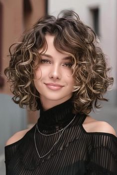 Permed Hair With Layers, Shania Twain Hair Hairstyles, Beach Wave Perm Short Hair, Soft Perm Short Hair, Stacked Curly Bob, Perms For Medium Length Hair, Short Permed Hair Before And After, Piggyback Perm, Medium Short Curly Hair