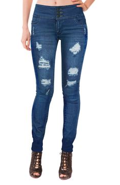 Keep it casual and cool in these button-front skinny jeans designed with an easy button fly. Skin Jeans, Yoga Jeans, Fall Denim, Red Pants, Designer Jeans, Jeans Brands, High Jeans, New Outfits, Stretch Denim