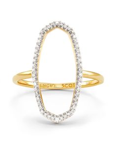 a yellow gold ring with white diamonds on the sides and an open design in the middle