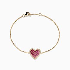 Effy Novelty 14K Yellow Gold Ruby, Pink Sapphire and Diamond Heart Bracelet Heart Cut Diamond Bracelet For Valentine's Day, Diamond Heart-shaped Jubilee Bracelet, Diamond Heart Bracelet For Valentine's Day, Valentine's Day Diamond Heart Bracelet, Heart-shaped Diamond Bracelet With Heart Charm, Heart-shaped White Gold Diamond Bracelet For Valentine's Day, White Gold Heart Diamond Bracelet For Valentine's Day, Luxury Heart-shaped Diamond Bracelet For Valentine's Day, Valentine's Day White Gold Heart Diamond Bracelet