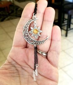 Cresent Moon Necklace, Necklace Sun, Chain Fringe, Sun Necklace, Sun Pendant, Moon Sun, Fringe Necklace, Citrine Gemstone, Moon Charm