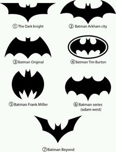 the batman symbol is shown in black and white, with different variations to each other