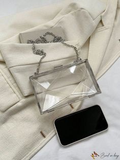 BirdinBag - Compact Clear PVC Chain Box Bag Portable Rectangular Bag For Gifts, Rectangular Gift Bag, Silver Rectangular Bags With Chain, Silver Rectangular Chain Bags, Silver Rectangular Evening Bag, Rectangular Case Shoulder Bag Gift, Gift Rectangular Shoulder Bag, Silver Rectangular Bag, Silver Rectangular Shoulder Bag With Chain