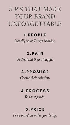 5 Ps That Make Your Brand Unforgettable Business Strategy Management, Sales Motivation, Brand Marketing Strategy, Business Branding Inspiration, P Words, Startup Business Plan, Successful Business Tips, Small Business Plan, Business Basics