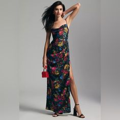 Sold Out Stunning Dress - Figure Flattering Line Thru Name To Prevent Store Returns C11282338zc6p Chic Fitted Floral Print Maxi Dress, Chic Floral Print Dress With Fitted Bodice, Dressy Floral Print Party Maxi Dress, Chic Formal Floral Print Dress, Party Floral Dress With Fitted Bodice, Floral Print Midi Length Evening Dresses, Fitted Silk Floral Print Dress, Fitted Silk Floral Dress, Lined Summer Dress For Dinner