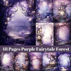 purple fairy tale forest digital paper pack