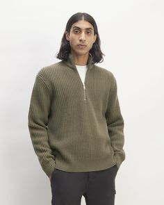 The Felted Merino Half-Zip Sweater takes a classic silhouette and elevates it, boasting a handsome but low-key knit pattern and finishing stitches. To make this wool softer, warmer, and more durable, we washed and boiled the yarn so it softens and shrinks up just enough to create a denser fabric with all of wool’s upsides—and none of the scratch. Classic Merino Wool Ribbed Outerwear, Fitted Half-zip Sweater For Winter, Wool Half-zip Sweater For Fall, Fall Wool Half-zip Sweater, Casual Ribbed Merino Wool Outerwear, Casual Wool Half-zip Outerwear, Classic Half-zip Winter Sweater, Winter Wool Half-zip Sweater, Casual Wool Half-zip Sweater