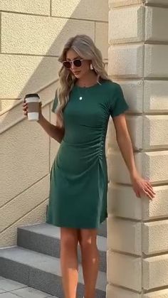 ☀️👗 Stay cool this summer in our Round Neck Short Sleeve Dress! Casual, slim, and stylish. Elevate your fashion game with this solid color stunner! 💃🛍️ Sleeve Dress Casual, Elegant Bridesmaid Dresses, Short Sleeve Dress, Inspiration Board, Buy Dress, Stay Cool, Fashion Games, Business Casual, Sleeve Dress