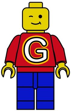 a lego man with the letter g on it's chest