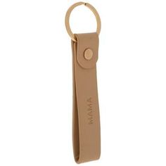 a tan leather keychain with a metal ring