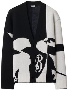 black/white wool blend patterned intarsia knit drop shoulder V-neck front button fastening ribbed cuffs and hem Burberry Knitwear, Burberry Sweater, Burberry Shirts, City Shorts, Knitwear Men, Summer Beach Wear, Cashmere Cardigan, Knitwear Cardigan, Burberry Men