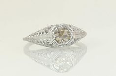 Antique Vintage Estate 18k White Gold by EstateAntiqueJewelry Champagne Diamond Engagement Ring, Engagement Ring Size, Champagne Diamond, Diamond Engagement Ring, Antique Vintage, Diamond Engagement, Champagne, Engagement Ring, Ring Size