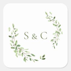 a square coaster with green leaves and the letter s & c on it's side