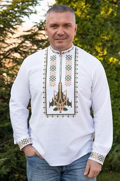 Linen, White Ukrainian Vyshyvanka, Men's embroidered shirt, different sizes Ukrainian Vyshyvanka, T Shirt Picture, Linen White, Drawing Inspo, Embroidered Shirt, Ukraine, Mens Accessories, Mens Outfits, Embroidery