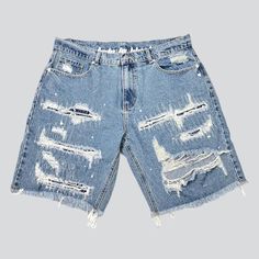 Make a statement with our 2023 Summer Collection Painted Baggy Damaged Denim Shorts. These shorts are patterned to reflect your free-spirited nature and unique sense of mode. Featuring a mid-rise design. they come with a zipper and button closure to ensure maximum comfort and convenience. Let their grunge-inspired ripped look and paint-splattered design take your summer wardrobe to the next level!Distinctive Features: Grunge-Inspired Torn Look: Step out of your comfort zone with these bold short Summer Distressed Shorts For Streetwear, Distressed Jean Shorts For Summer Streetwear, Summer Streetwear Distressed Bottoms, Ripped Bottoms For Streetwear In Summer, Trendy Bermuda Jean Shorts For Spring, Spring Distressed Shorts For Streetwear, Distressed Jean Shorts For Spring Streetwear, Cutoff Shorts For Summer Streetwear, Distressed Knee-length Shorts For Summer