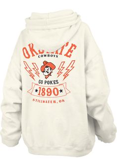 Oklahoma State Sweatshirt, White Hoodie For College In Fall, White Sweatshirt With Pockets For Fall, White Cotton Hoodie For Game Day, Cream Hoodie Sweatshirt With Pockets, White Throwback Hooded Hoodie, Collegiate White Hoodie For Fall, White Collegiate Hoodie For Fall, Sporty Cream Hoodie With Pockets