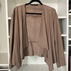 Faux Suede Drapey Taupe Blazer Medium Never Worn Chic Brown Open Front Outerwear, Beige Fitted Open Front Outerwear, Taupe Blazer, Zara Jackets, Suit Jackets, Blazer Suit, Faux Suede, Suit Jacket, Jackets For Women