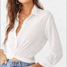 Woven Button-Front Cropped Shirt W/Elastic Back (1) Black Shirt (1) White Shirt $15 Each Or Both For $25 Casual White Blouse By Forever 21, Forever 21 Casual White Blouse, Forever 21 Collared Tops For Day Out, Forever 21 Collared Tops With Button Closure, Forever 21 Button-up Tops With Buttons, Forever 21 Collared Top With Button Closure, Forever 21 Tops With Buttons For Day Out, Trendy Forever 21 Button-up Blouse, Forever 21 Long Sleeve Buttoned Top