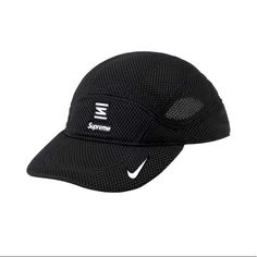 Black And White Nike Supreme Shox Hat New With Tags Black Breathable Hats For Spring, Spring Black Breathable Hat, Black Breathable Baseball Cap For Spring, Breathable Black Baseball Cap For Spring, Black Breathable Short Brim Hat, Black Short Brim Hat For Streetwear, Black Hat With Short Brim For Streetwear, Black Sports Hat With Curved Brim, Black Baseball Cap For Sports In Spring