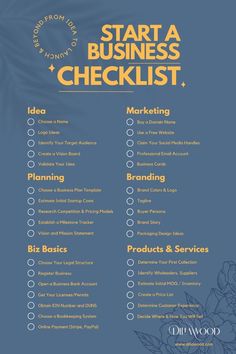 the start and business checklist is shown in blue with yellow flowers on it,