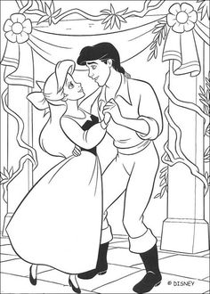 the prince and princess are kissing in front of an arch with flowers on it coloring page