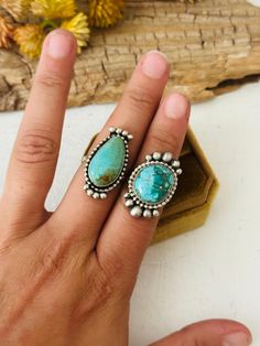 Handmade Southwestern Teardrop Rings, Bohemian Turquoise Concho Ring, Bohemian Teardrop Turquoise Adjustable Ring, Untreated Bohemian Turquoise Ring, Southwestern Turquoise Teardrop Ring, Bohemian Adjustable Teardrop Turquoise Ring, Bohemian Teardrop Turquoise Ring, Southwestern Teardrop Turquoise Gemstone Ring, Southwestern Teardrop Turquoise Ring