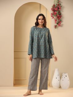 "A beautiful soft Pure Cotton night suits for winter .This is beautifully solid by the artisans of India. this is perfect gift for birthday party , gift to mom , bridesmaid . Fabric - Pure Cotton Color -   Green Sizing -: Our sizing in inches .Please refer the sizing below-: Size of top-: S- Bust -36\"  , Shoulder - 15''  M-Bust -38\"  , Shoulder - 15.5\",  L- Bust -40\"  , Shoulder - 16\", XL-Bust -42\"  , Shoulder - 16.5\", 2XL-Bust -44\"  , Shoulder - 17\",  3XL-Bust -46\"  , Shoulder - 17.5\",  Size of Pajama:- S- Waist relax -28\" , Length-37\", Hip-42\" M-Waist relax -30\" , Length-37\", Hip-46\" L-Waist relax -32\" , Length-37\", Hip-48\" XL-Waist relax -34\" , Length-37\", Hip-50\" 2XL-Waist relax -36\" , Length-37\", Hip-52\" 3XL-Waist relax -38\" , Length-37\", Hip-54\" Washing i Night Suit For Winter, Gift To Mom, Suit Green, Night Suit, Women's Nightgowns, Birthday Party Gift, Gift For Birthday, Fabric Patterns, Night Gown