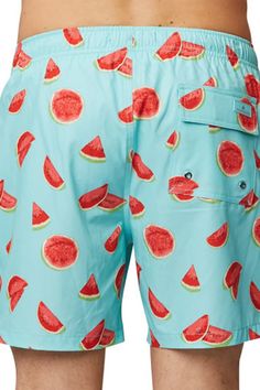 These melon print swim trunks are perfect for summer barbecues.Fit: this style fits true to size. Elasticized drawstring waist. Pull-on style. Side seam pockets. Back flap pocket with drainage grommets. Melon print. Logo accent. Quick-drying. 4-way stretch. Mesh lining. Approx. 6" inseam. Imported Green Summer Swim Trunks, Green Swim Trunks For Summer Activities, Green Swim Trunks For Beach, Green Beachwear Swim Trunks For Summer Activities, Green Swim Trunks For Poolside Vacation, Green Swim Trunks For Vacation Pool Time, Green Beachwear Swim Trunks For Summer, Blue Swim Trunks For Summer Activities, Green Summer Swim Trunks For Pool